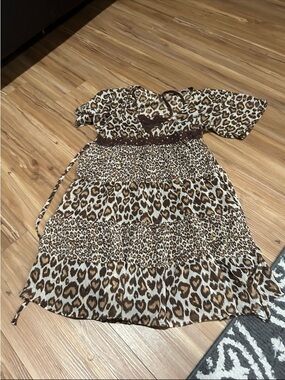 Justice Brown Leopard Tiered Maxi Dress Size 16